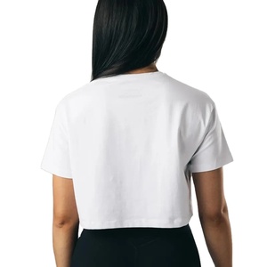 Venta al por mayor de alta calidad de encargo de las mujeres camiseta recortada nuevo diseño de moda Casual desgaste de algodón de gran tamaño Fitness para las mujeres desgaste - Product Image 3