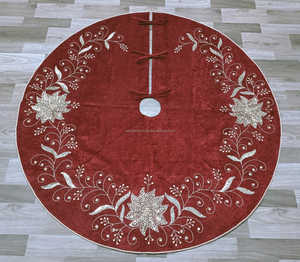 Scalloped Velvet Christmas <b>Tree</b> Skirt Handmade Embroidered Holiday Decoration Festive <b>Tree</b> Base Cover Mat - Product Image 6