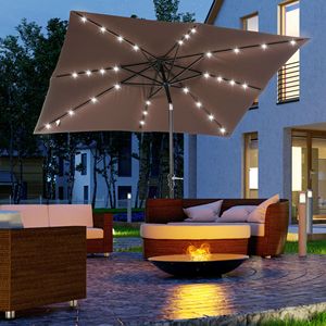 Ombrellone da Esterno 9' x 7' con Luci LED Solari, Inclinazione a 45 Gradi, Funzionamento a Pulsante, Stile Spiaggia, con Manovella - Product Image 2
