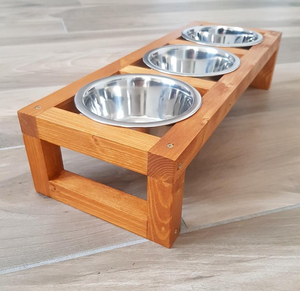 Stylish Wooden <b>Dog</b> Food and Water Stand With Two Removable Stainless Steel - Product Image 1