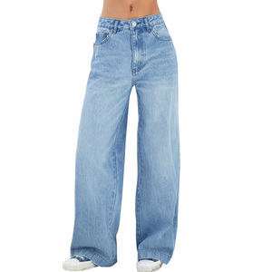 กางเกงยีนส์เอวสูงทรงขากว้างสำหรับผู้หญิง สไตล์ลำลอง ทรงหลวม ล้างแบบวินเทจ แฟชั่นขายส่ง รับผลิตตามแบบ ODM - Product Image 1