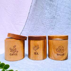 Tarros de almacenamiento de madera para café, té y azúcar, recipientes redondos herméticos, diseño minimalista, hechos a mano para uso doméstico. - Product Image 6