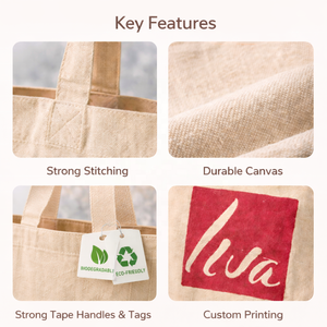 Bolsas de Compras Reutilizables de Algodón Biodegradable Ecológicas Premium con Asa de Parche y Diseño Elegante LMC GLOBAL con Impresión Serigráfica - Product Image 4