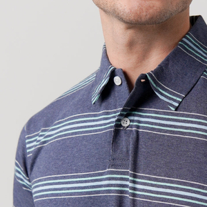 Nouveauté - Polo en tricot à manches courtes rayé bleu-vert pour homme, coupe décontractée, design à motifs, confortable - Product Image 6