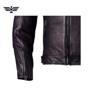 Blouson Moto Homme en Cuir Véritable Noir Respirant Rembourré Col Montant Fermeture Éclair Coupe Ajustée Couleur Unie Idéal Automne - Product Image 6