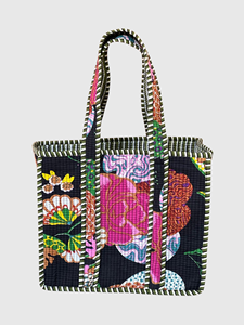 Sac fourre-tout en toile brodée bohème avec motif floral, sac de shopping pour femmes, toutes saisons, fermeture ouverte - Product Image 1