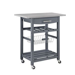 Carrello da Cucina Mobile con Isola, Cassetto e Cesto Portaoggetti Estraibile in Rete - Product Image 6
