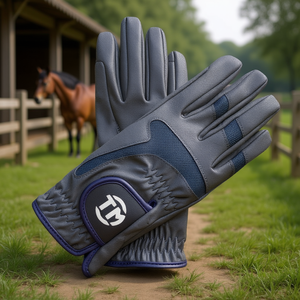 Leatherrite Custom Unisex Synthetic Leather Equestrian Horse Riding <b>Gloves</b> <b>Knuckle</b> Mesh Zigzag Cuff for Closure Grip Summer - Product Image 3