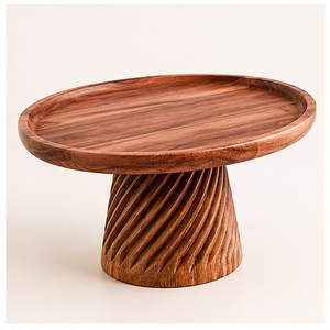 Soporte moderno para pasteles de madera hecho a mano con pedestal espiral tallado, base redonda de madera para exhibir postres, para decoración de bodas y fiestas. - Product Image 5