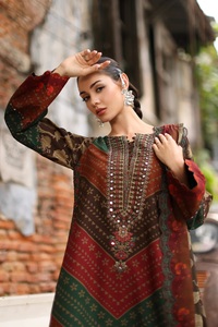 Robe Lenin de qualité supérieure pour femmes, vêtements d'hiver, ensembles shalwar kameez pour femmes en lin brodé et imprimé de très haute qualité. - Product Image 2