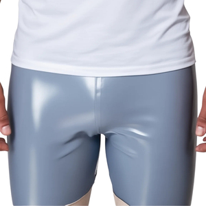 Shorts en cuir verni gris pour homme, taille mi-haute, en Spandex et Nylon, style séduction - Product Image 3