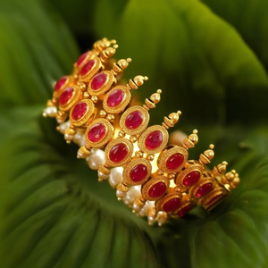 <b>Ruby</b> Antique Gold Plated Kemp Bangles 2x6-Diamond & Pearl Accents Gift Ready - Product Image 2