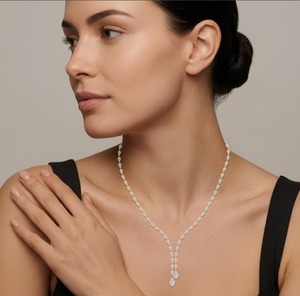 Collier de luxe pour femme en or blanc 14 carats avec diamant de laboratoire taille étagée couleur E-F, idéal pour mariage - Product Image 3
