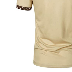 Polo à manches courtes beige pour homme avec col et poignets à motifs marron, coupe décontractée, respirant, en coton tricoté - Product Image 2