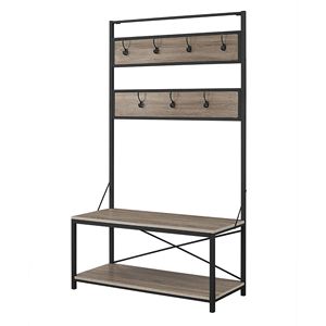 Driftwood rustico X-Back in metallo e legno sala albero con panca appendiabiti - Product Image 4