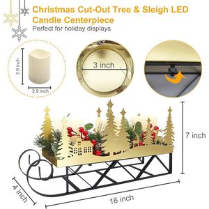 Candela LED Natalizia con Albero Dorato Traforato e Slitta, Decorazione Centrotavola per Feste Natalizie - Product Image 2