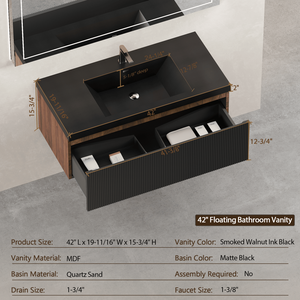 Mobile bagno moderno sospeso da 42 pollici con lavabo integrato, mobiletto a parete a righe con cassetti a chiusura ammortizzata B - Product Image 6