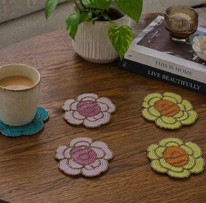 Handmade colorful Beaded tea <b>Coasters</b> Set <b>Drink</b> <b>coasters</b> spring table decor Vintage Embroidery <b>coaster</b> By Whimsy Art Craft - Product Image 1