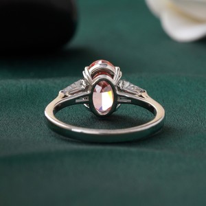 14K <b>Gold</b> Statement <b>Ring</b> with Fancy Vivid Red Oval Lab Grown Diamond Prong Setting VVS1 Clarity Rare <b>Cocktail</b> Jewelry - Product Image 4