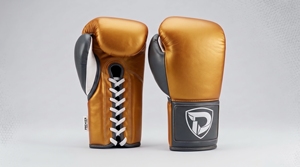 Dumela Leather Boxing Gloves Gold with Black Accents and <b>White</b> <b>Laces</b> - Product Image 1