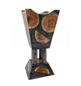 Quemador de Incienso Artesanal de Cerámica con Incrustaciones de Madera de Bambú, Diseño Geométrico Verde, para Uso Aromático en Todas las Estaciones - Product Image 2