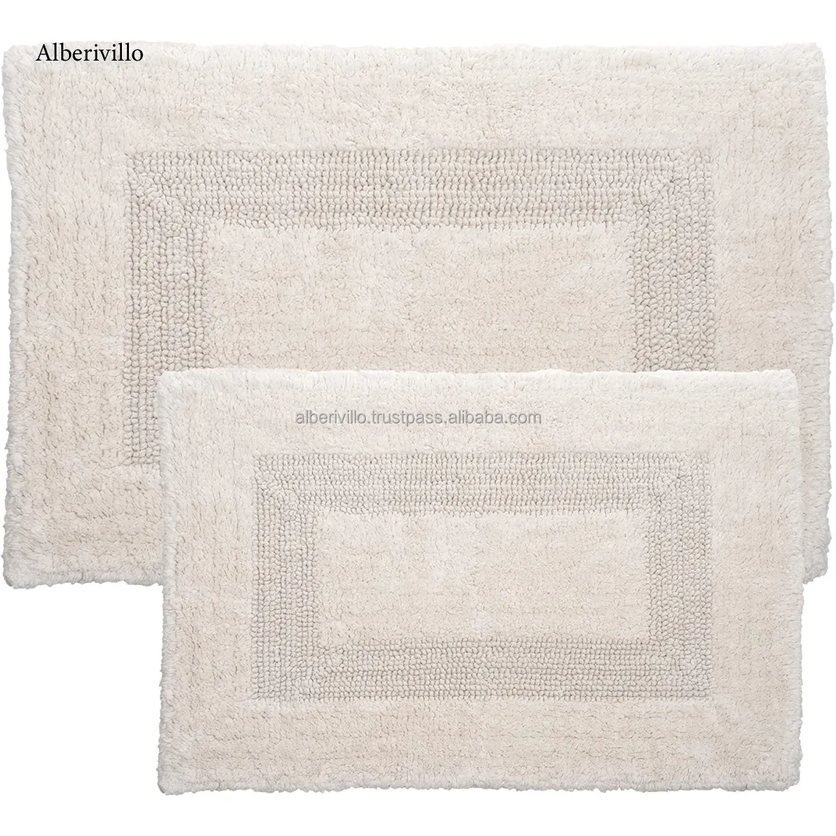 Alfombra de algodón de lujo para puerta, tapete de baño superabsorbente, antideslizante, forma rectangular, hecha a mano, marfil