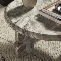 Table basse de salon en marbre Sawar, finition marbrée multi-couche luxueuse, durable, épaisse, avec dessus rond et bases solides