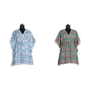 Mode col en V plage marocaine caftan court Fabricant de vêtements pour femmes Designer Kimono en coton indien caftan long et court - Product Image 1