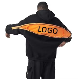 Sudadera con Capucha Extra Grande para Hombre, Negra con Logotipo Estampado en la Espalda Naranja, Estilo Casual Urbano, Felpa Francesa de Algodón, Corte Regular - Product Image 1