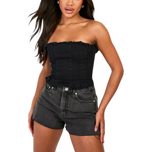 Shorts en jean rétro pour femme, taille haute, vintage, délavé, avec boutons et fermeture éclair, longueur genou, délavage acide, été, personnalisé - Product Image 1