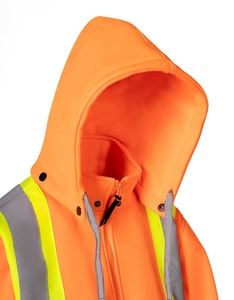 Orange Reflective Safety Hoodie Full Zip High Visibility <b>Worker</b> <b>Jacket</b> Polyester Protective Workwear OEM Custom Logo - Product Image 2