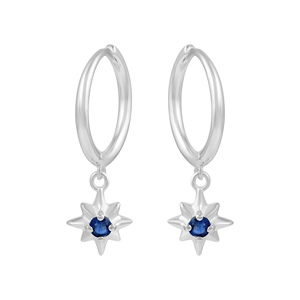 Venta al por mayor, nueva colección, pendientes de aro colgantes de plata de ley 925 con estrella polar y gema de cianita, joyería fina para mujer - Product Image 1