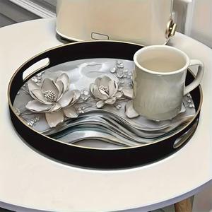 Bandeja Redonda de Madera para Servir Té y Café, Decoración del Hogar, Bandejas de Lujo con Recubrimiento de Esmalte, Bandejas Decorativas con Impresión Personalizada en Venta - Product Image 1