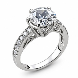 Anillo de compromiso clásico con diamantes redondos, plata 925, engaste de puntas, banda pavé, joyería para mujer - Product Image 2