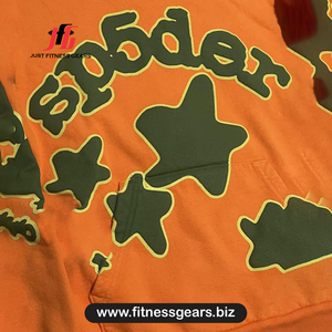 เสื้อสเวตเชิ้ตมีฮู้ดสีส้มพิมพ์ลายดาวทรงปกติสำหรับผู้ชายสวมใส่สบายๆในฤดูใบไม้ร่วงผ้าฝ้ายถัก 100% ระบายอากาศได้ดี - Product Image 3
