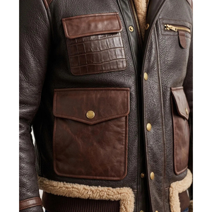 Customized Men Shearling Sheepskin Leather Eco Friendly Windproof Cozy Sherpa Fur <b>Lined</b> Winter Bomber Flight <b>Jacket</b> - Product Image 3