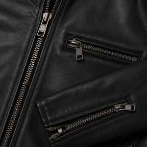 Blouson moto en cuir véritable noir, manches longues, col rabattable, fermeture éclair, coupe-vent, vêtement d'extérieur décontracté toutes saisons - Product Image 6