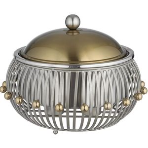 Shiny metallic container with dome lid textured body and decorative beaded finial knob premium storage vessel for <b>kitchen</b> dining - Product Image 1