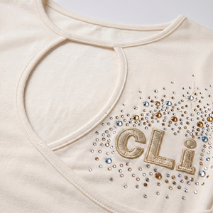 Nouvelle chemise tendance pour femme avec motif en strass, découpe sur le devant, manches longues, crop top blanc, dos croisé, chemisier en coton personnalisé DTG - Product Image 5