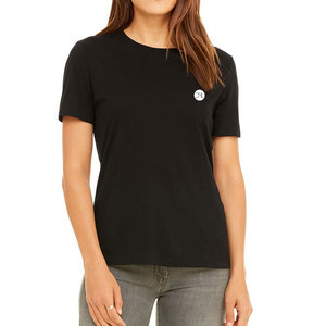 Camiseta de algodón negra para mujer, cuello redondo, manga corta, estilo urbano, con logo, corte regular, tejido de punto transpirable. - Product Image 5