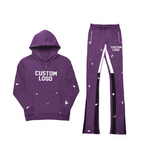 ชุดวอร์มผู้ชายแบบสั่งทำโลโก้ ชุดสองชิ้นผ้าหนา กางเกงขาบาน พิมพ์ลายพัฟฟ์ ชุดสเวตเตอร์โอเวอร์ไซส์ ชุดแทรคสูท สตรีทแวร์ - Product Image 5