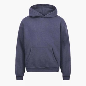Ensemble de survêtement bleu marine à capuche pour homme, coupe ample en coton uni avec cordon de serrage et poches latérales, idéal pour l'automne - Product Image 3