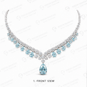 Elegante Collar de Oro Blanco con Diamantes Azules en Forma de Pera, Diamante Redondo Central de 18K, Joyería Fina de Lujo para Novia, Cóctel, Estilo Real, Hecho a Mano - Product Image 2