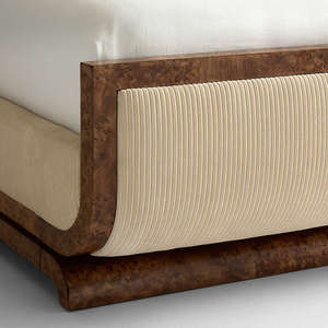 Luxury Burl Wood Veneer Platform Bed with <b>Fluted</b> Upholstered Panels Curved Corner Modern King Size Bedroom Furniture - Product Image 2