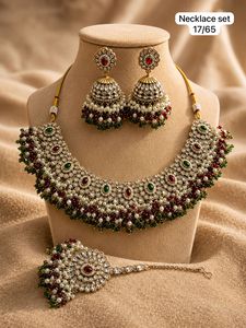 Vintage <b>Emerald</b> Cut Pearl Beaded Heart Choker <b>Set</b> Gold Tone Necklace Earrings Bracelet <b>Jewelry</b> Wedding Women's Alloy Antique - Product Image 2