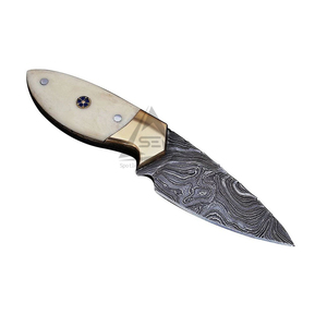 Cuchillo de caza Drop Point con hoja de acero de Damasco, borde biselado de 0.7mm de grosor, mango de marfil de calidad DIY - Product Image 1