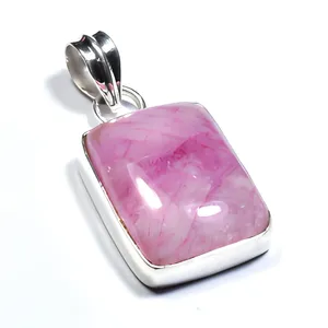 Pendentif indien fait main en argent sterling 925 avec pierre de lune rose, bijoux en pierres précieuses naturelles, collier élégant pour femmes - Product Image 5