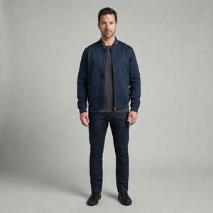 Chaqueta Bomber Azul Marino para Hombre, Chaqueta Casual con Cierre, Chaqueta Ligera de Moda Urbana, Ropa Exterior Personalizada OEM ODM, Chaqueta al por Mayor - Product Image 1