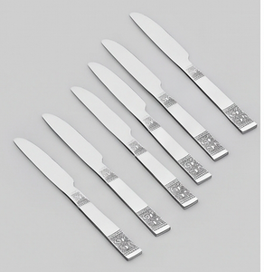 Ensemble de couteaux élégants en acier inoxydable avec manche orné pour les tables de mariage, finition miroir haute brillance, résistant à la rouille - Product Image 1