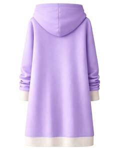 Sweat-shirt à capuche long zippé en polaire pour femme, couleur lavande, avec poches kangourou, vêtement d'hiver décontracté et chaud, fabrication OEM personnalisée - Product Image 2